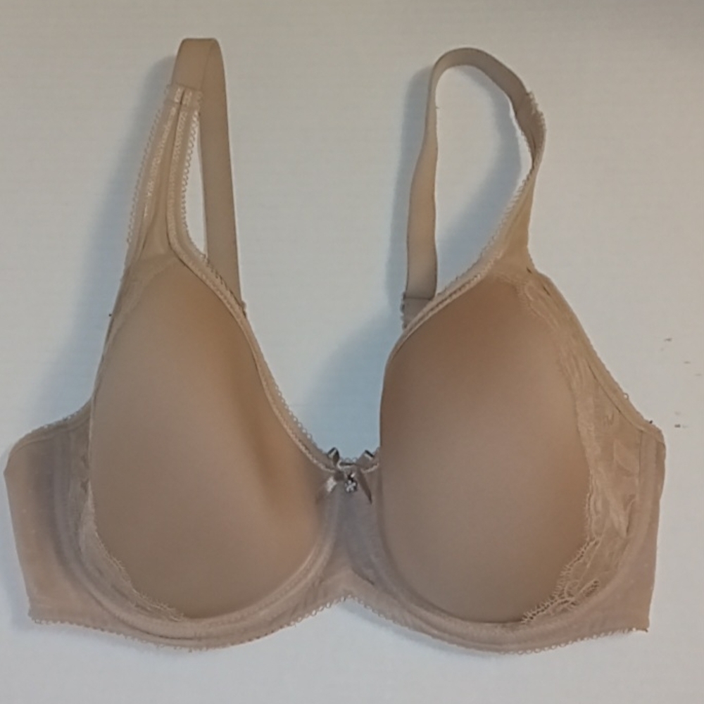 Wacoal Elegant Tan Lace Bra Sz 34DD #853186